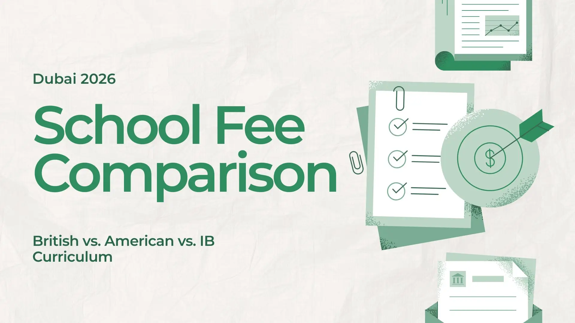 Table comparing 2026 school fees, SPEA ratings, and best fit for British, American, and IB curricula in Sharjah
