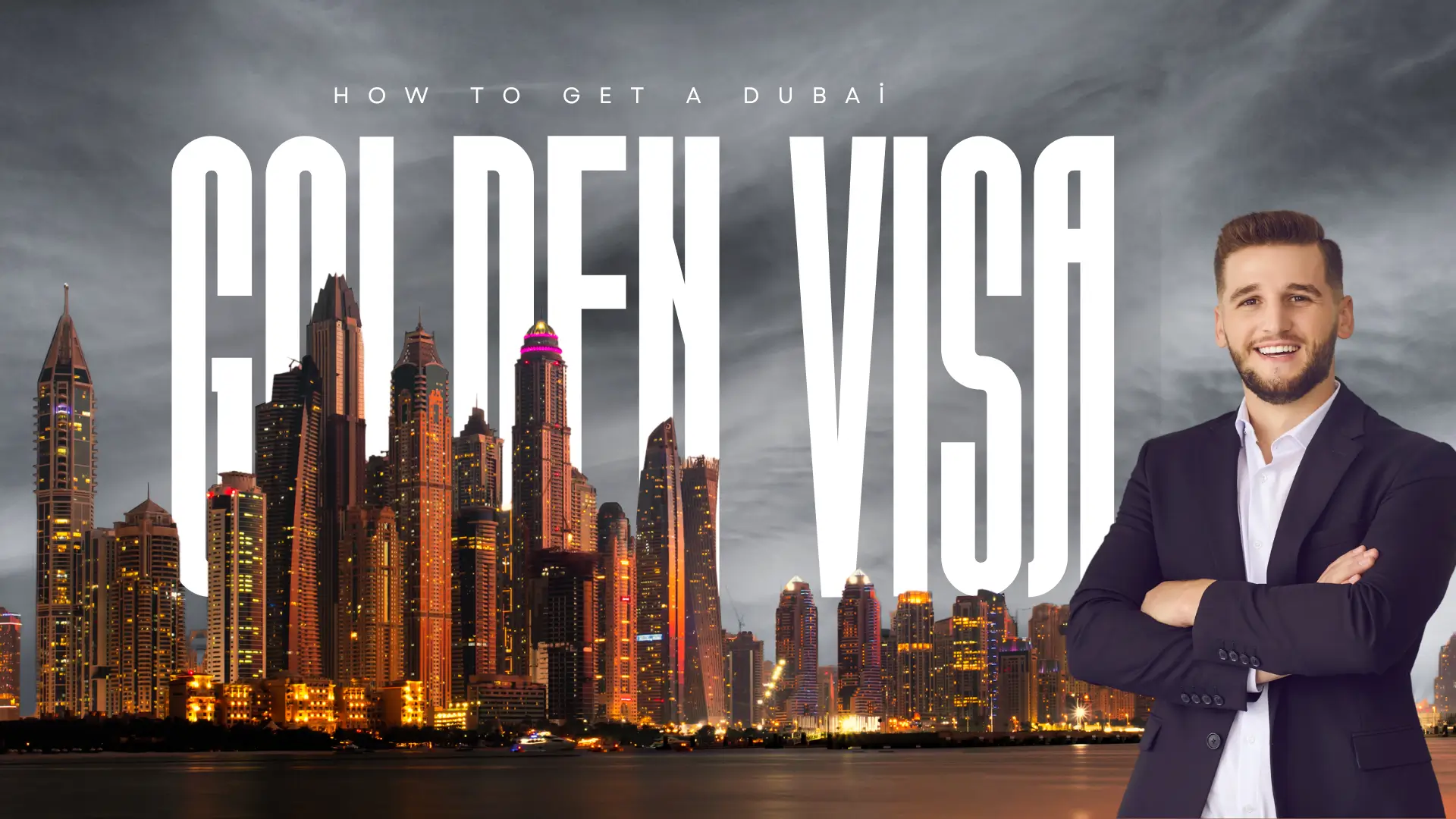 Flowchart of the Dubai Golden Visa real estate process: AED 2 million property, bank letter, DLD application and 10-year visa approval